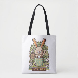 Bolsa Tote Felz pascoa Coelhinho Floral Ovo Caça Café