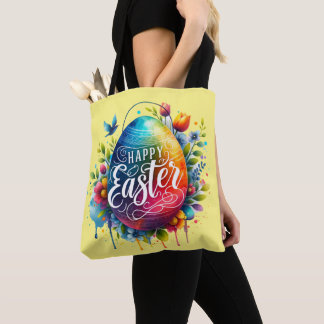 Bolsa Tote Felz pascoa: Ovo de Páscoa de Aquarela Vibrante