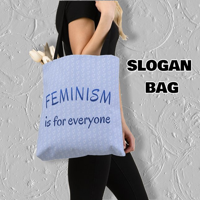 Bolsa Tote Feminismo para todos com padrões azuis (Criador carregado)