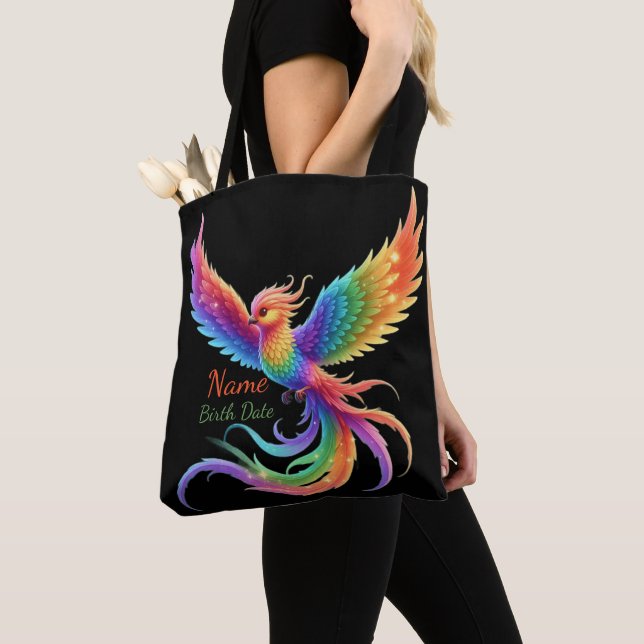 Bolsa Tote Fenix Arco-íris Personalizada Nome Data de Nascime (Close Up)