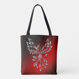 Bolsa Tote Fênix branca levanta cinzas vermelhas em preto