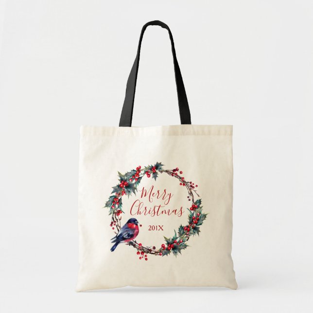 Bolsa Tote Fera de Natal Holly e bulfinho (Frente)