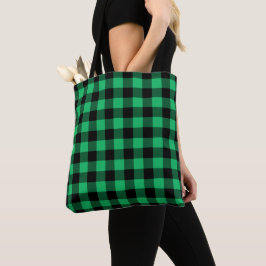 Bolsa Tote Feriado de Gingham em Buffalo Verde e Negro
