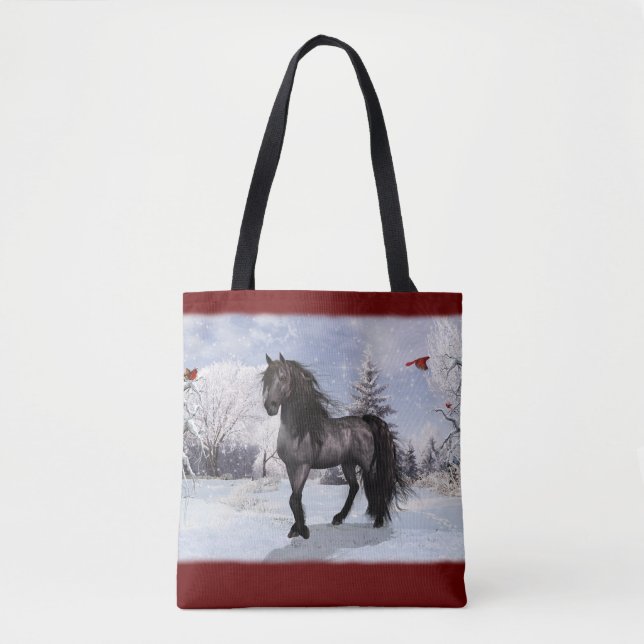 Bolsa Tote Feriado de inverno de 2024 Cavalo Frísia (Frente)