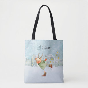 Bolsa Tote Feriado de inverno em cervo de patinação Whimsical