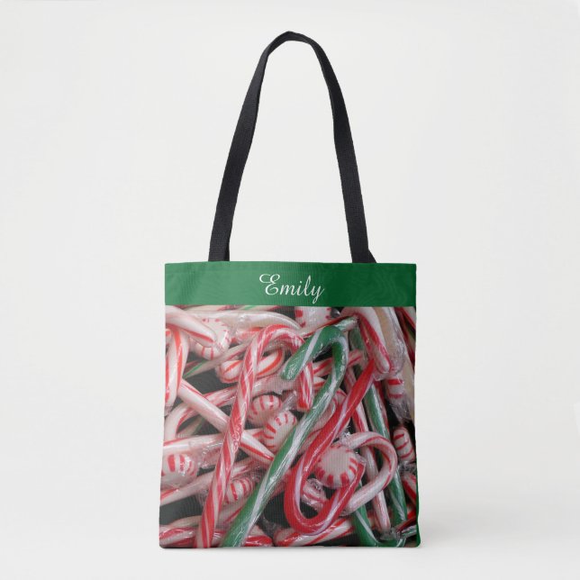 Bolsa Tote Feriado de Natal Candy Canes and Peppermints (Frente)