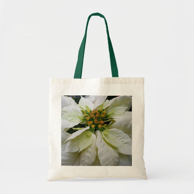 Bolsa Tote Feriado de Natal Elegante de Poinsettia Branca (Frente)