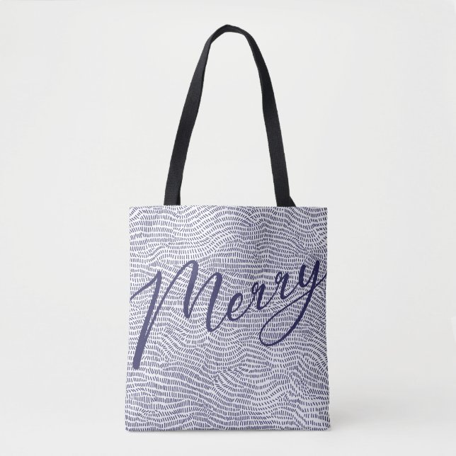 Bolsa Tote Feriado de Natal Mínimo Divertido comprando Azul (Frente)