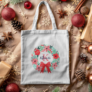 Bolsa Tote Feriado de Natal monograma Fresco Vermelho Cor-de-