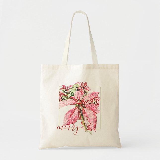 Bolsa Tote Feriado de Poinsettia, Feliz Vermelha Moderna (Frente)