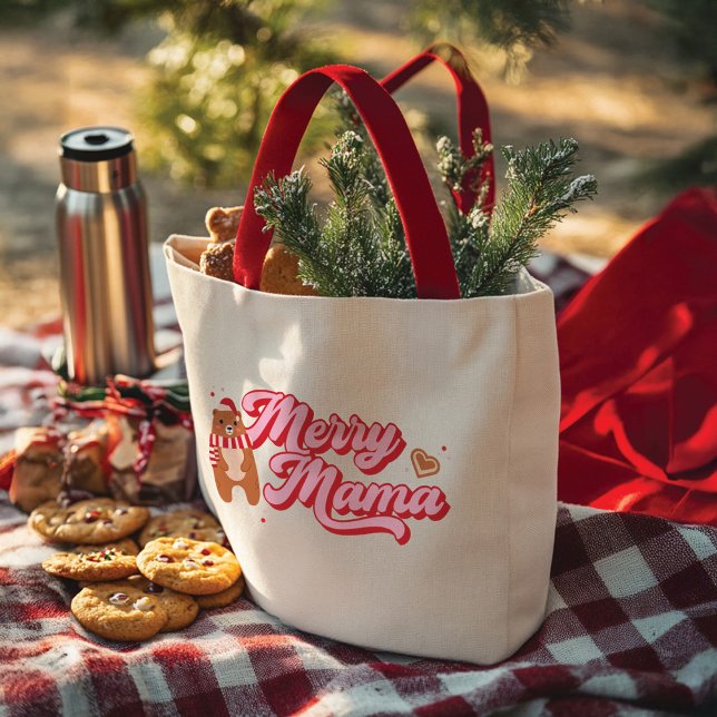Bolsa Tote Feriado de Urso da Mama Feliz Bonita (Cute Merry Mama Bear Holiday Season Tote Bag)