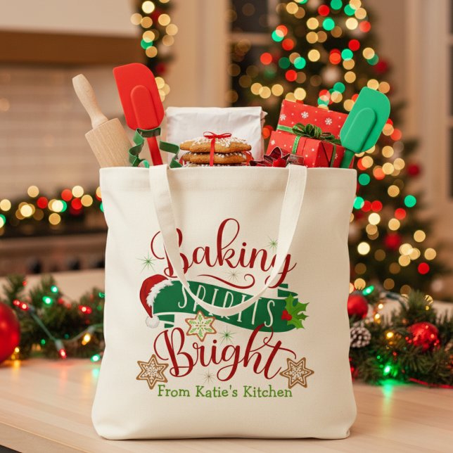 Bolsa Tote Feriado Festivo Espirituoso das Espíritos Espantos (Baking Spirits Bright Festive Custom Holiday Tote Bag. Just add your name or special text.)