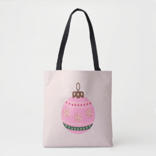 Bolsa Tote Feriado Retro Bauble Pink