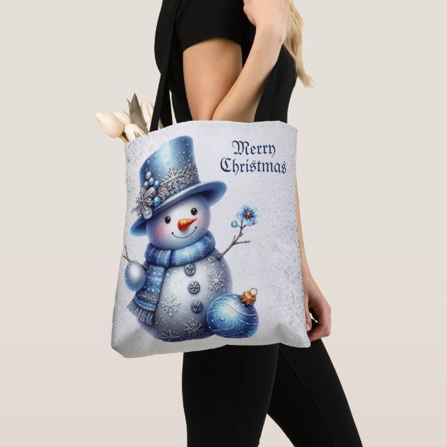 Bolsa Tote Feriados de inverno elegantes do Natal Snowman (Close Up)