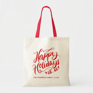 Bolsa Tote Feriados felizes para a Caligrafia Vermelha Person