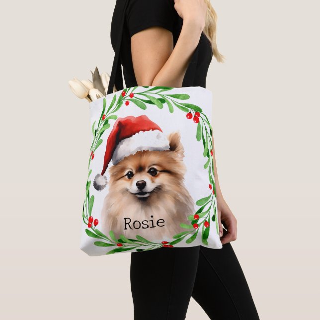Bolsa Tote Feriados Pomeranianos de Cão de Natal Decência de  (Close Up)