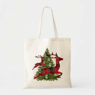 Bolsa Tote Feriados Verdes da Árvore de Natal Red Reindeer