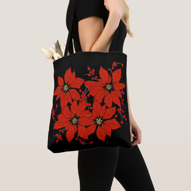 Bolsa Tote Férias das Flores da Poinsettia Vermelha Natal (Close Up)