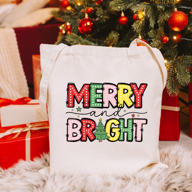 Bolsa Tote Férias de Natal feliz e Brilhante (Criador carregado)