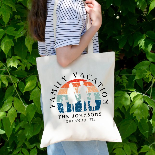 Bolsa Tote Férias Familiares com Mãos Retro Sol (Family Vacation Holding Hands Retro Sun Tote Bag
)
