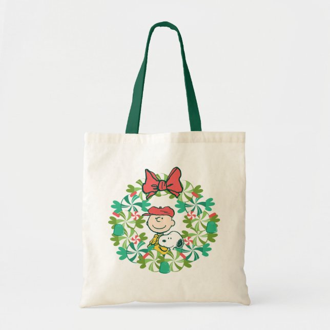 Bolsa Tote Férias Felizes | Peppermint Candy Wreath (Frente)