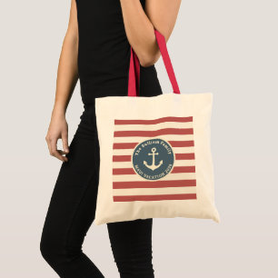 Bolsa Tote Férias Personalizadas da Família Faixa Náutica Azu