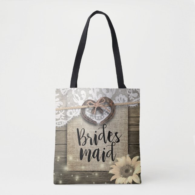 Bolsa Tote Ferradura Lace Girassóis Madeira Casamento Bridesm (Frente)