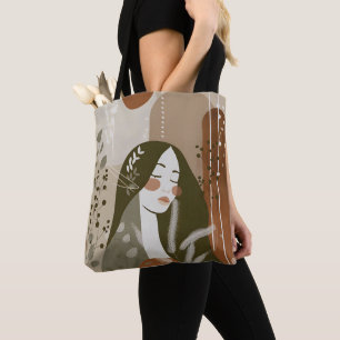 Bolsa Tote Ferrugem Verde Bege Mulher Empoderadora Abstrata