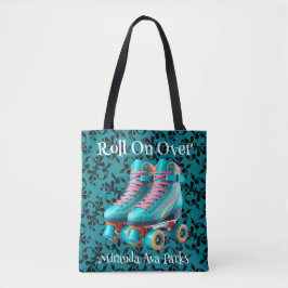 Bolsa Tote Festa de aniversário Teal Neon Rollerskate Persona