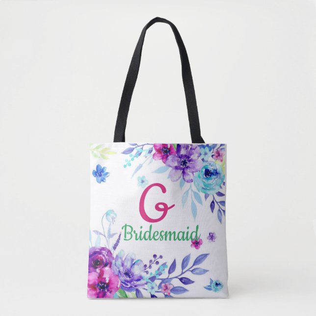 Bolsa Tote Festa de Casamento Floral Monogramada (Frente)