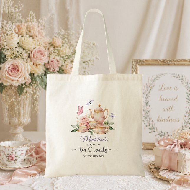 Bolsa Tote Festa de Chá Elegante Borboletas Chá de Bebê  (Criador carregado)
