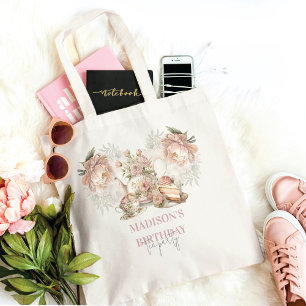 Bolsa Tote Festa de chá elegante de aniversário personalizada