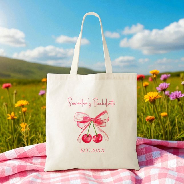 Bolsa Tote Festa de Despedida de Solteira Coquette Rosa Cerej (Criador carregado)