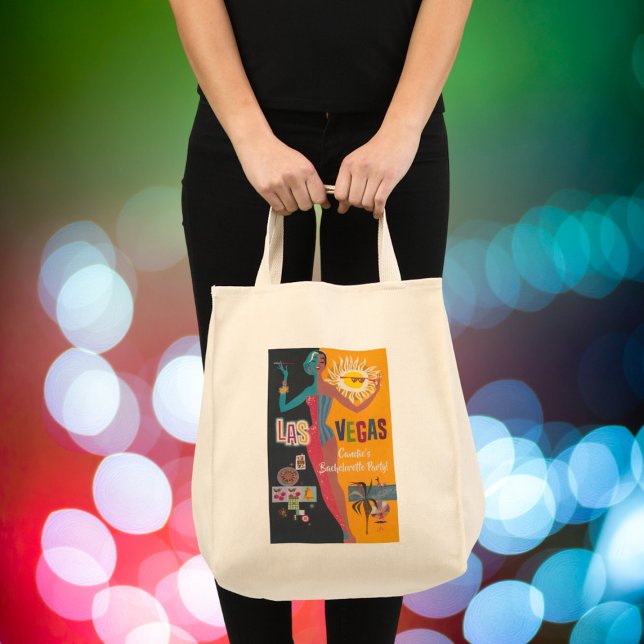 Bolsa Tote Festa de Fim de Semana de Despedida de Solteira Vi (Retro Bachelorette Party Las Vegas Tote Bag! A fun way to give your friends a weekend of goodies!)