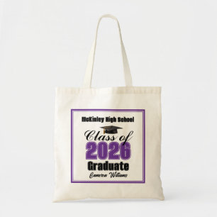 Bolsa Tote Festa de Graduação Personalizada Roxa da Turma de