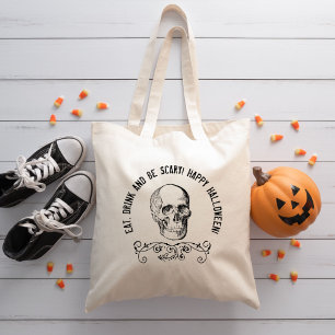 Bolsa Tote Festa de Halloween Personalizada do Caveira Negra