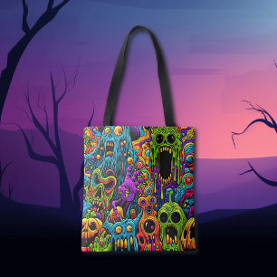 Bolsa Tote Festa de Halloween Zumbis e Monstros
