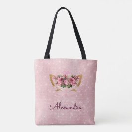 Bolsa Tote Festa de Monograma de Gatinho Rosa Esbranquiçado