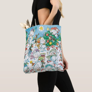 Bolsa Tote Festa de Natal de Urso Polar e Pinguim de Desenho