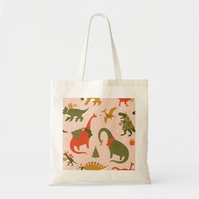 Bolsa Tote Festa de Natal Dino: Rex Árvore (Frente)