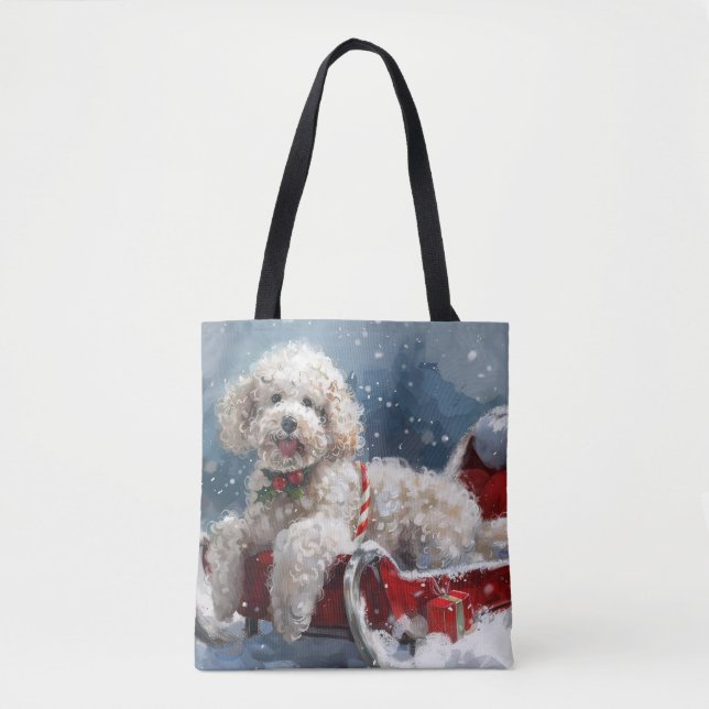 Bolsa Tote Festa de Natal do Cachorro Poodle (Frente)