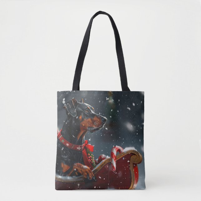 Bolsa Tote Festa de Natal do Cão Doberman (Frente)