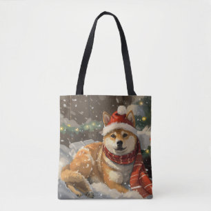 Bolsa Tote Festa de Natal do Cão Shiba Inu