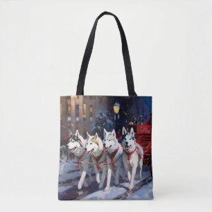 Bolsa Tote Festa de Natal do Husky Siberiano