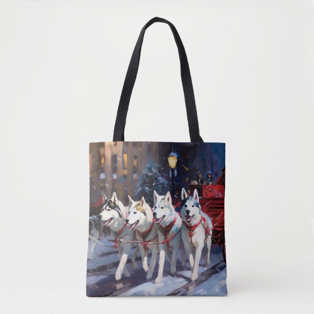 Bolsa Tote Festa de Natal do Husky Siberiano (Frente)