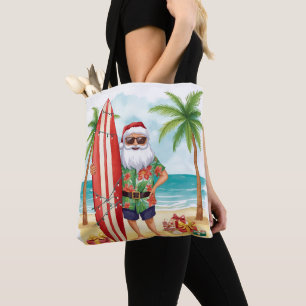 Bolsa Tote Festa de Natal do Papai Noel Surfista de Surf