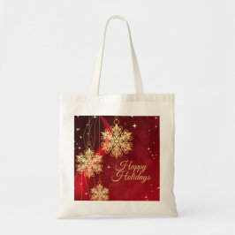 Bolsa Tote Festa de Natal Gift Red Ouro Flocos de Neve Feriad