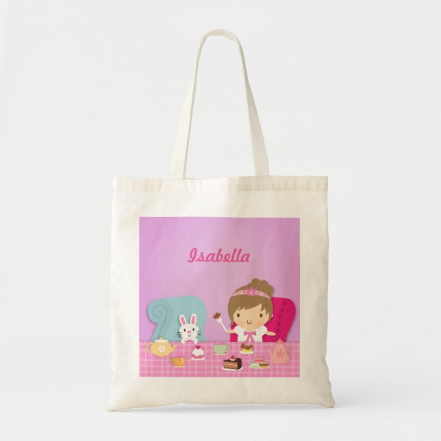 Bolsa Tote Festa de Princesa Bonita e Coelhinha para Meninas (Frente)