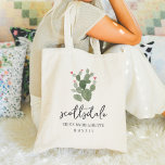 Bolsa Tote Festa de solteira de Cactus no Deserto<br><div class="desc">Bem-vindos amigos ao seu fim de semana de desértica com estas bonitinhas de tote personalizadas. Design apresenta uma ilustração do cacto de aquarela com flores cor-de-rosa, com seu destino embaixo (mostrado com Scottsdale) em letra de script manuscrita. Adicione o(s) seu(s) nome(s) ou nome de ocasião abaixo em caracteres clássicos de...</div>