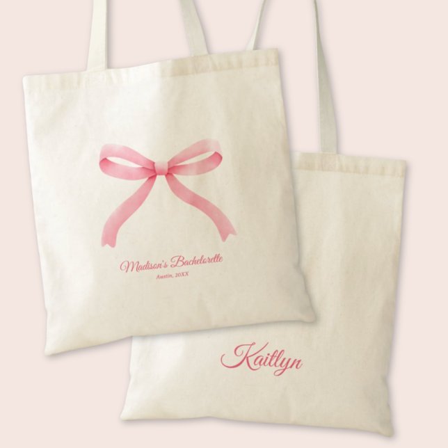 Bolsa Tote Festa de solteira Personalizada Girly Coquette Arc (Pink Bow Girly Coquette Custom Bachelorette Party Tote Bag
)